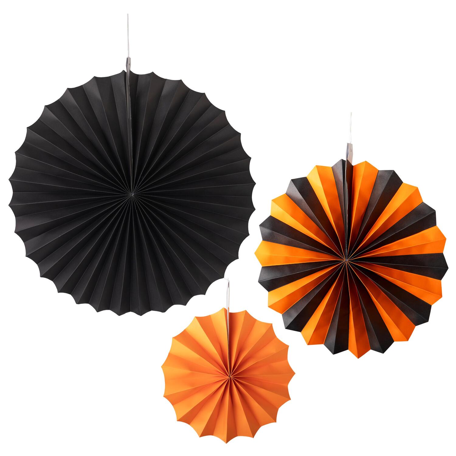 Rosetten 3er-Set schwarz/orange 40cm/32cm/20cm, 3 Stk.