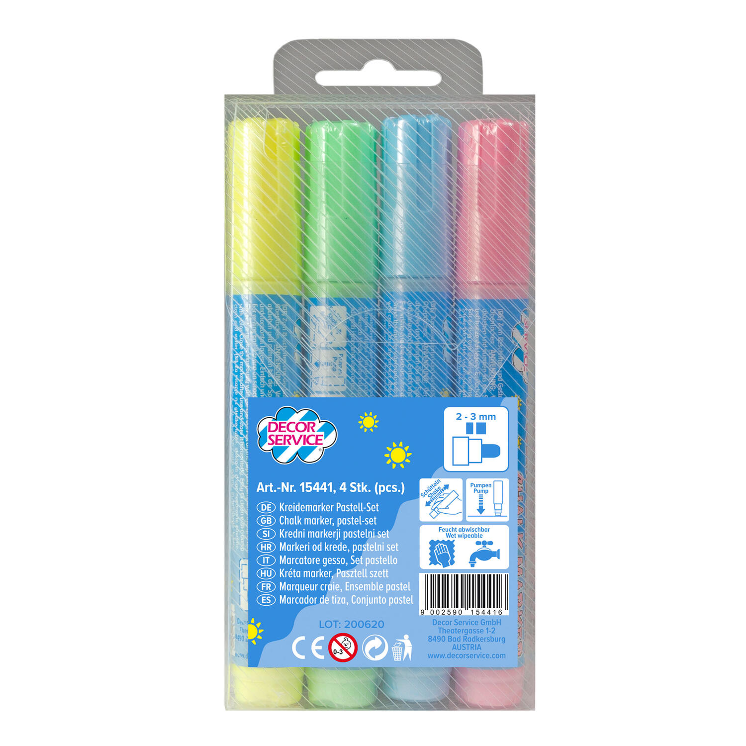 Kreidemarker Pastell-Set, Schreibbreite 2-3mm, 4 Stk.