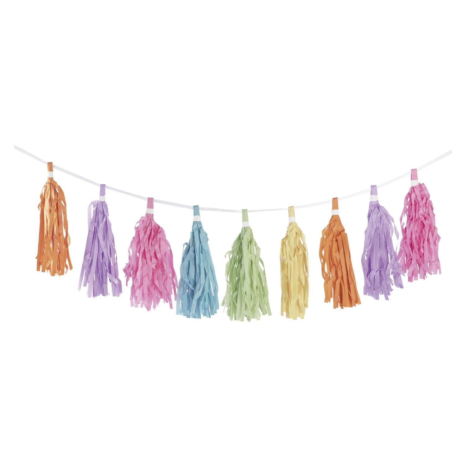 Tassel-Girlande Pastellfarben aus Papier schwer entflammbar 3m, 1 Stk.